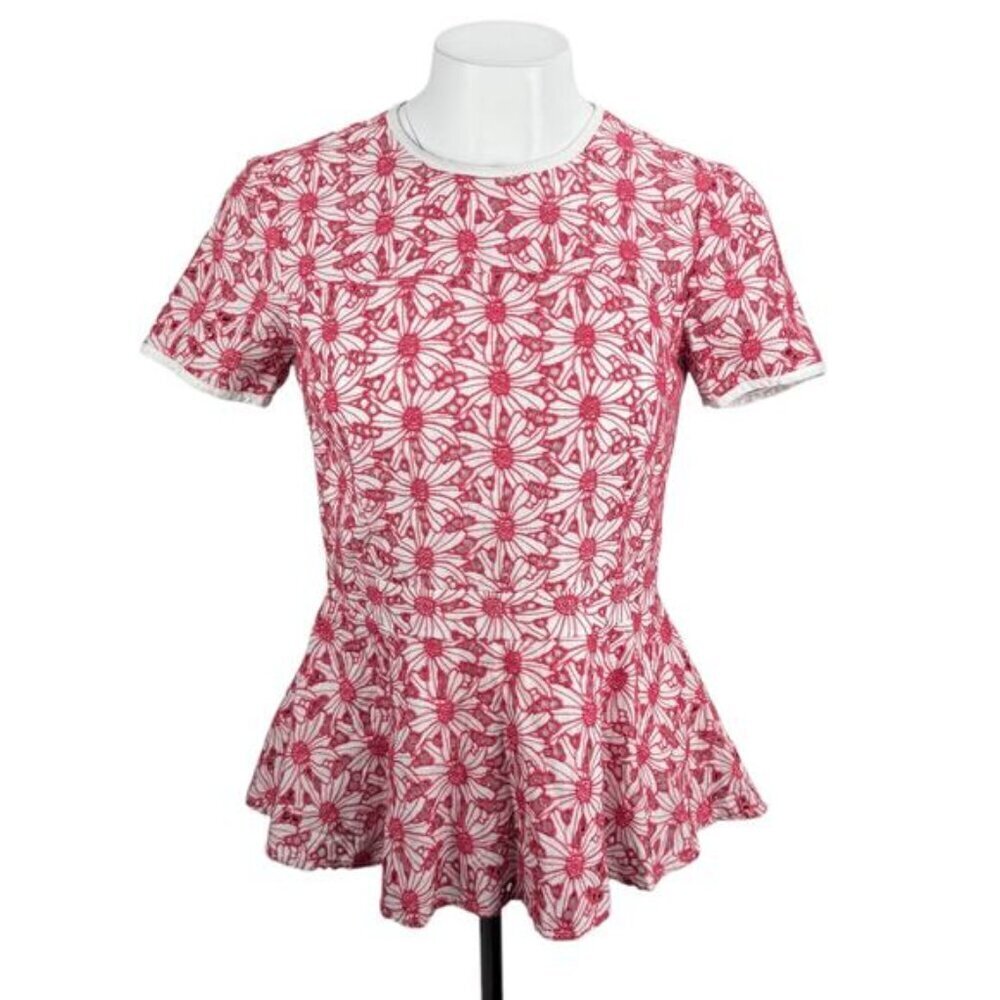 MICHAEL Michael Kors Floral Eyelet Peplum Short Sleeve Blouse Top Sz 6